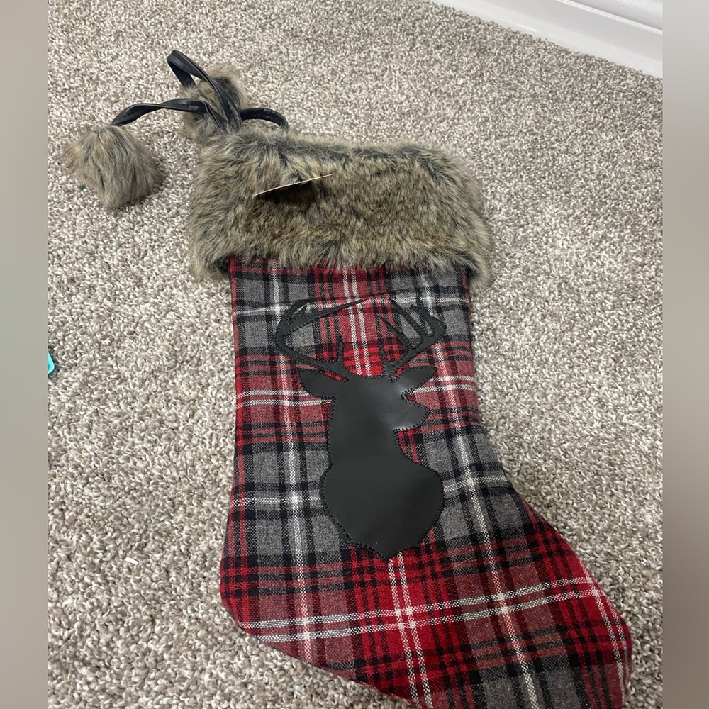 Christmas reindeer Pom Pom stocking